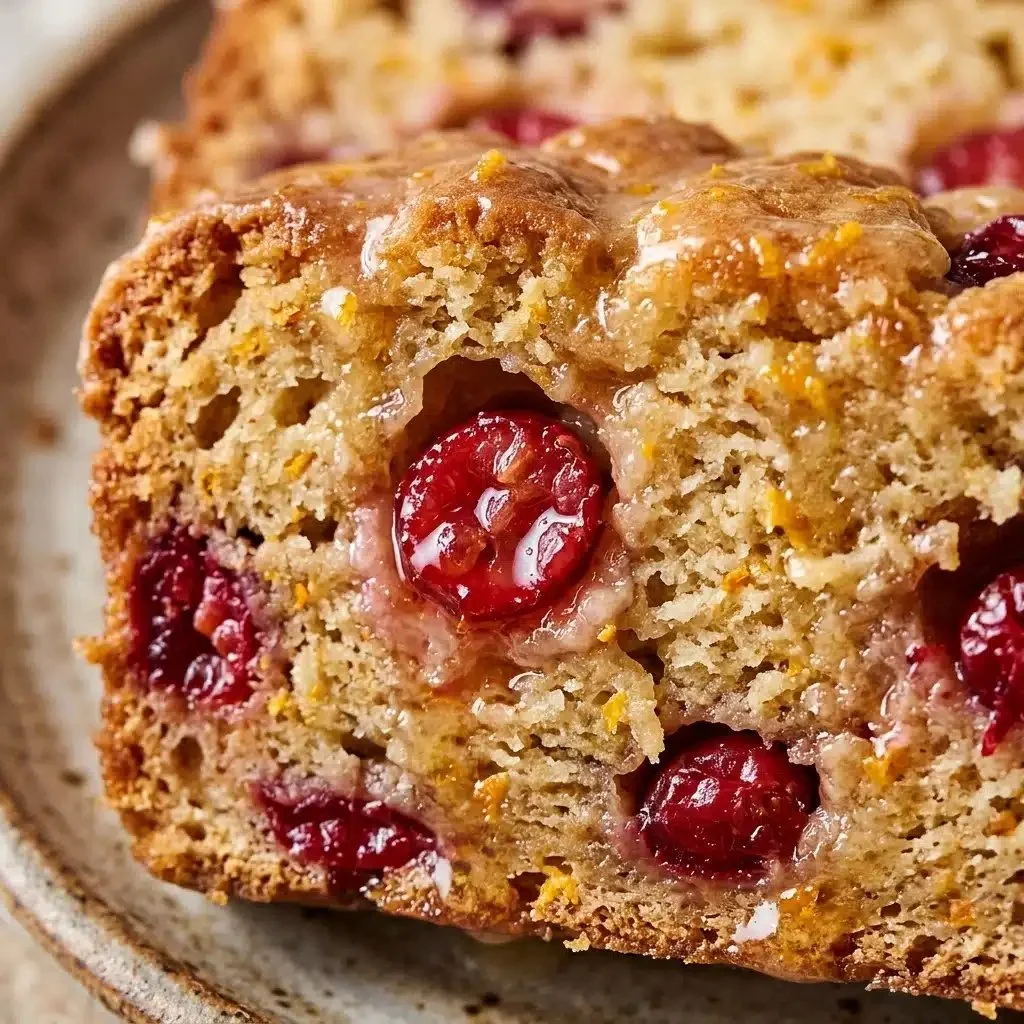 Freshly baked Cranberry Orange Bread with a golden crust and vibrant cranberries.