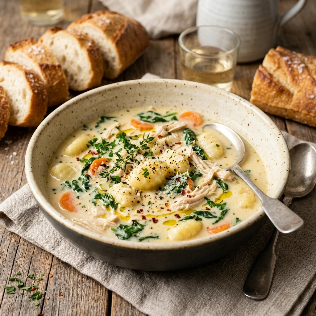 creamy garlic chicken and gnocchi soup