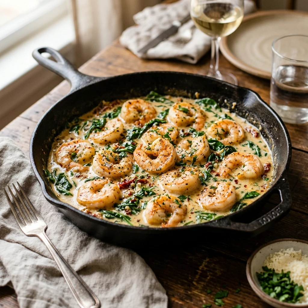Creamy Shrimp and Spinach Skillet