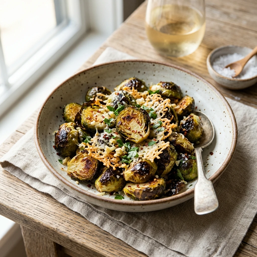 Crispy Garlic Parmesan Roasted Brussels Sprouts