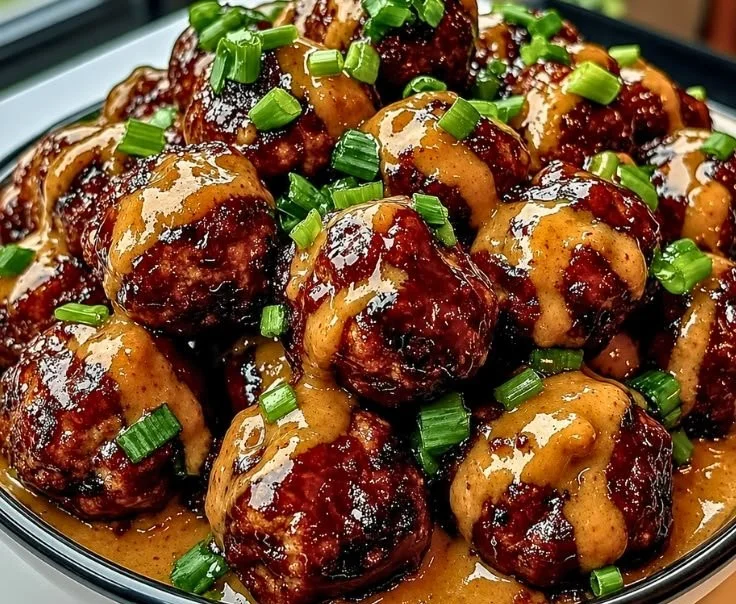 Easy Sticky Hoisin Meatballs with Scallion Sauce