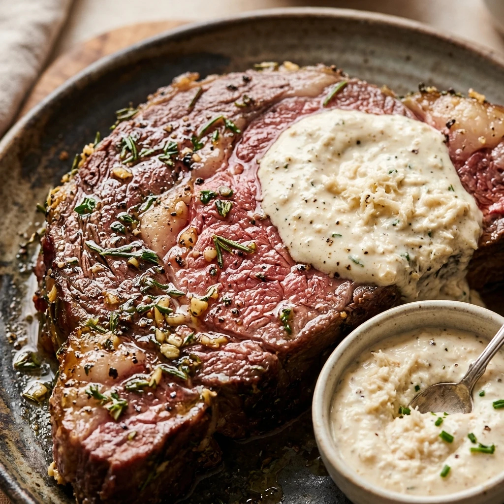Garlic Herb Prime Rib Roast With Horseradish Cream