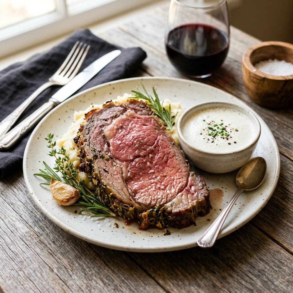 Garlic Herb Prime Rib Roast With Horseradish Cream
