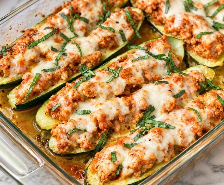 Delicious high protein chicken parmesan zucchini boats for a low carb dinner