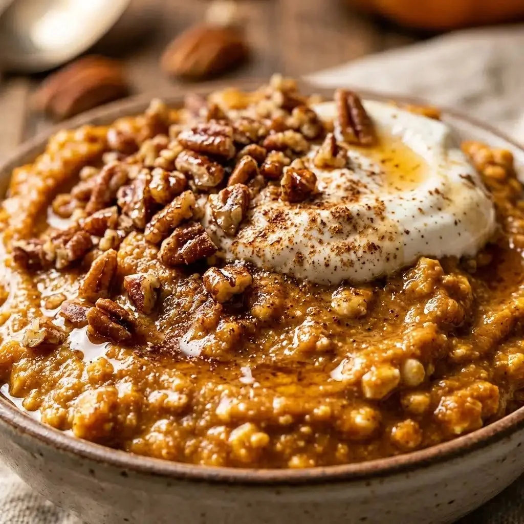 High protein cottage cheese pumpkin pie bowls topped with whipped cream