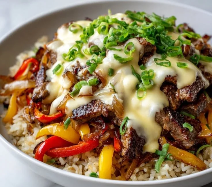 High Protein Philly Cheesesteak Rice Bowls