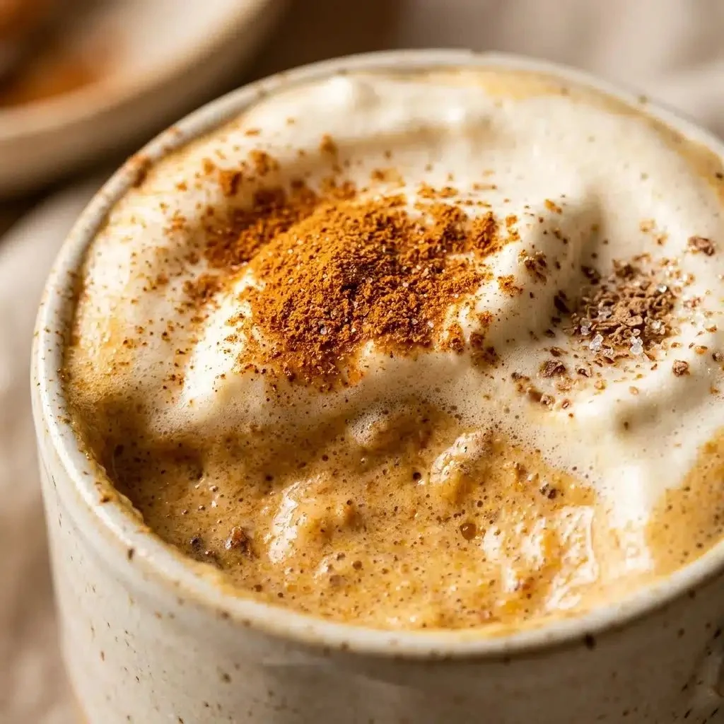 High protein pumpkin spice latte protein shake in a glass with spices.