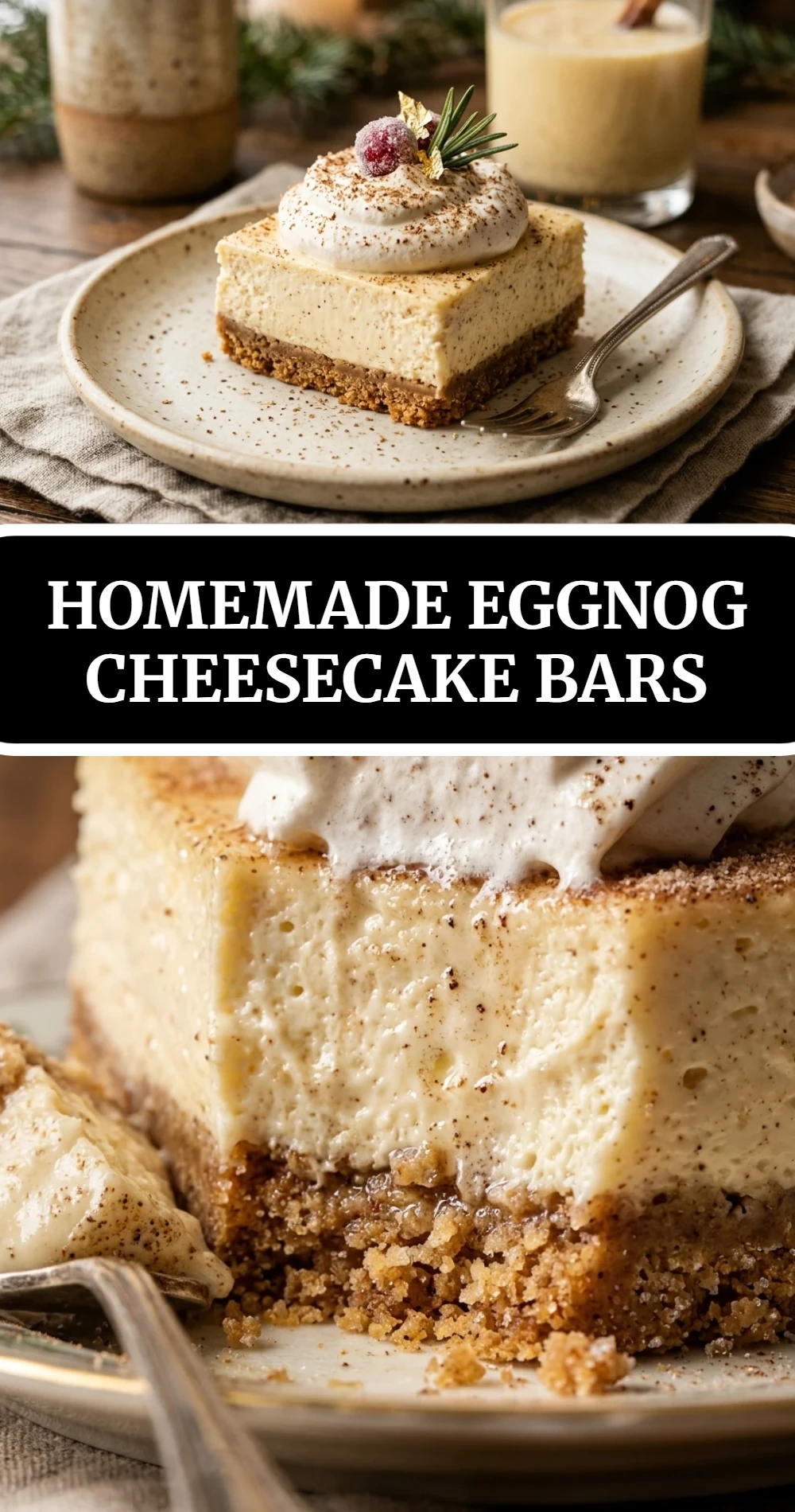 Homemade Eggnog Cheesecake Bars