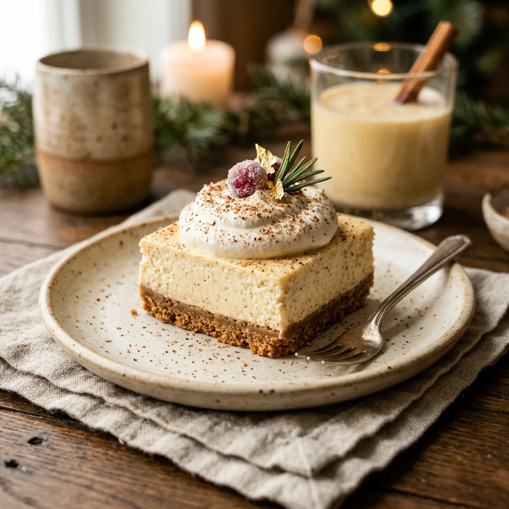 Homemade Eggnog Cheesecake Bars