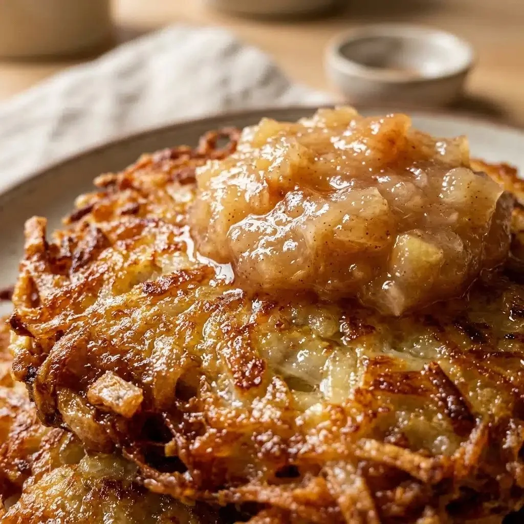 Delicious homemade latkes served with applesauce on a plate