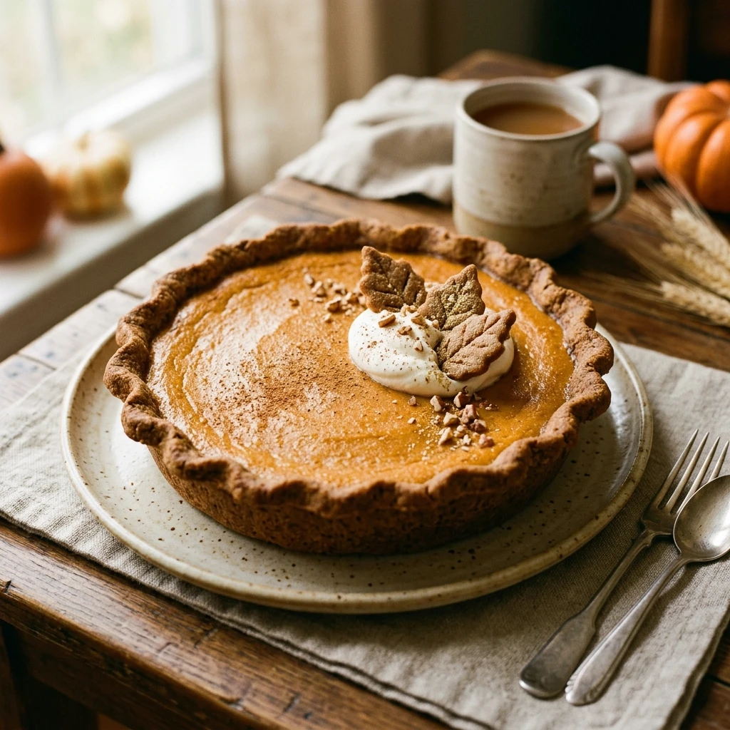 Homemade Pumpkin Pie with Gingerbread Crust