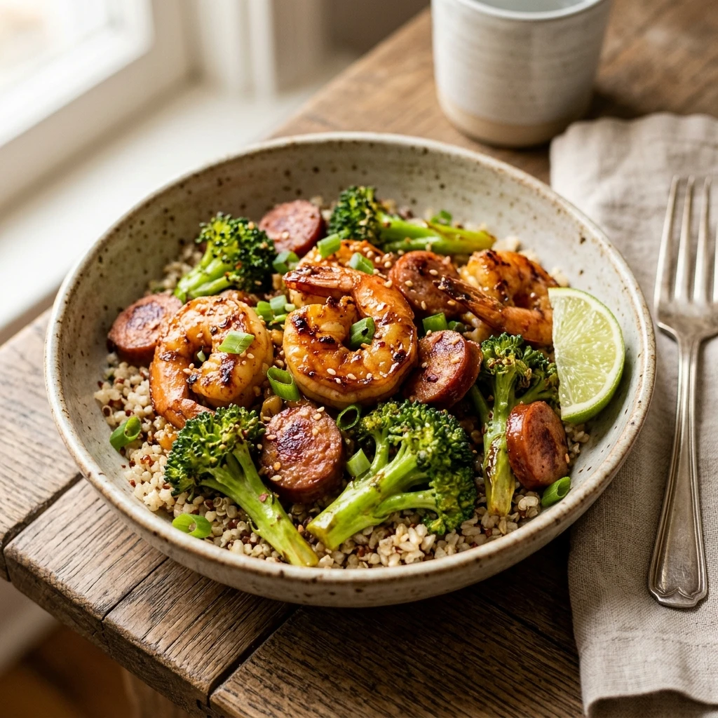 Honey Garlic Shrimp, Sausage and Broccoli