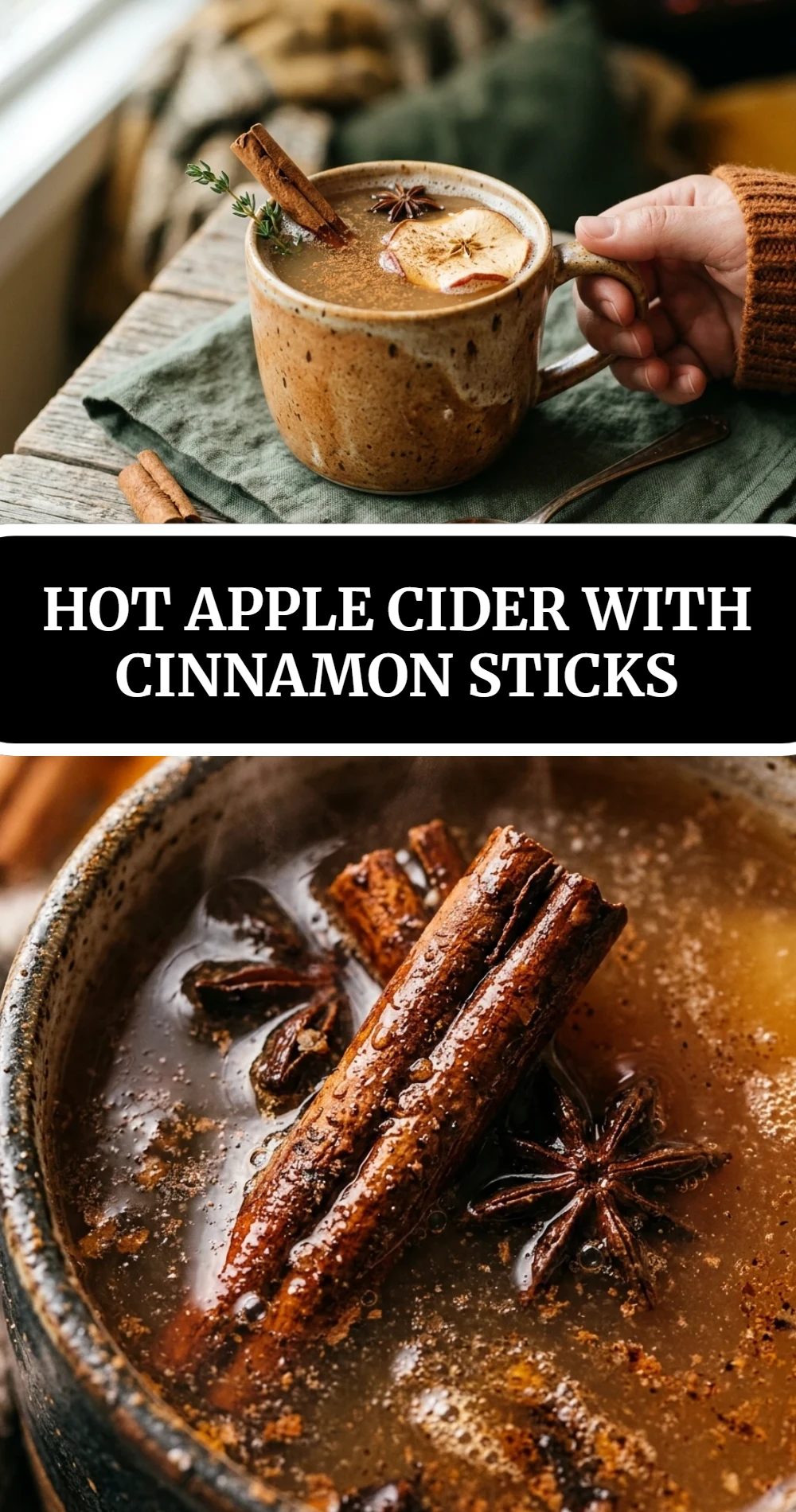 Hot Apple Cider with Cinnamon Sticks