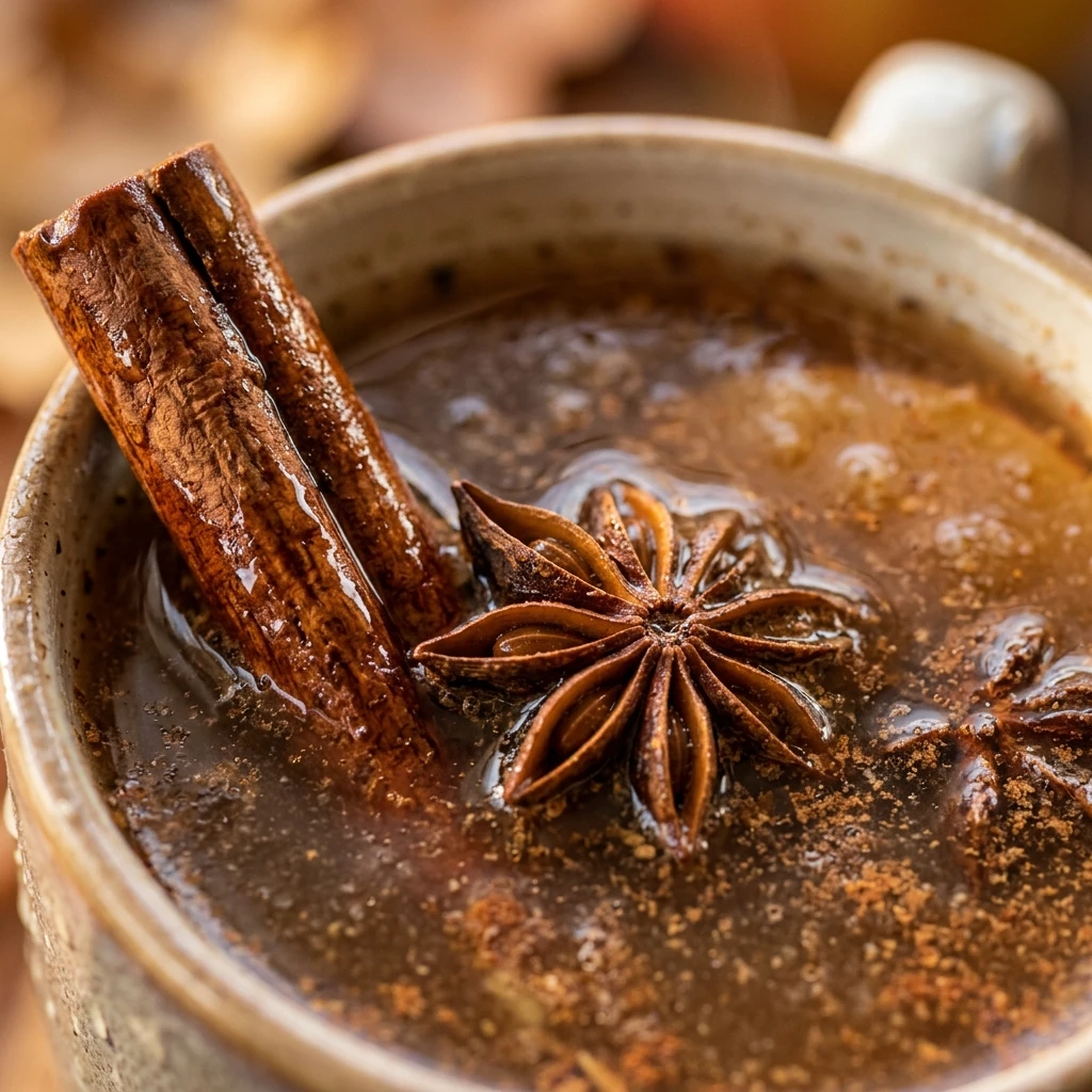 Hot Apple Cider with Cinnamon Sticks