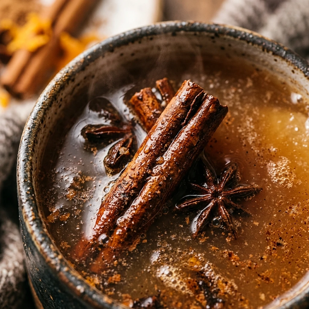Hot Apple Cider with Cinnamon Sticks
