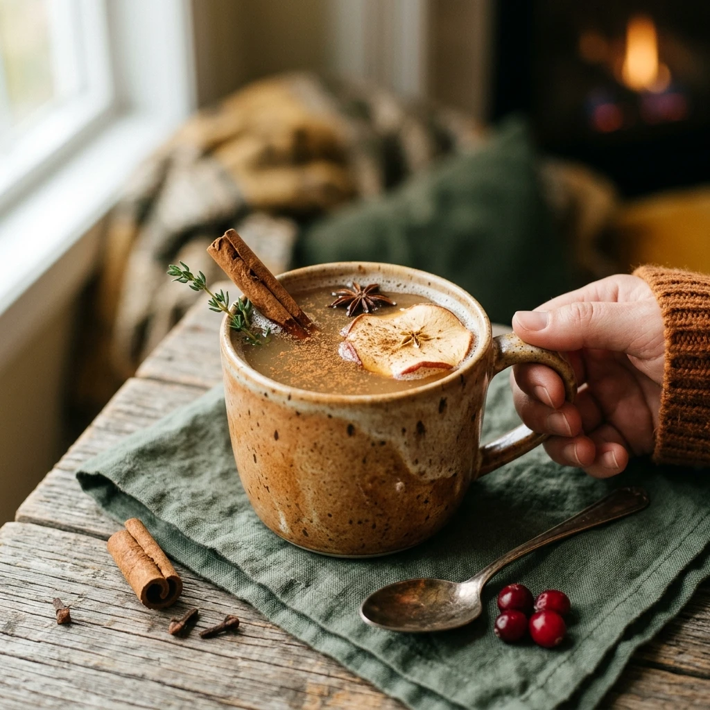 Hot Apple Cider with Cinnamon Sticks