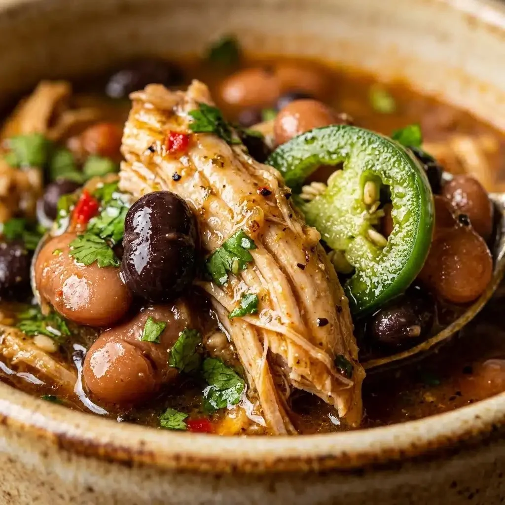 Delicious Jalapeño Chicken with beans served in a rustic dish