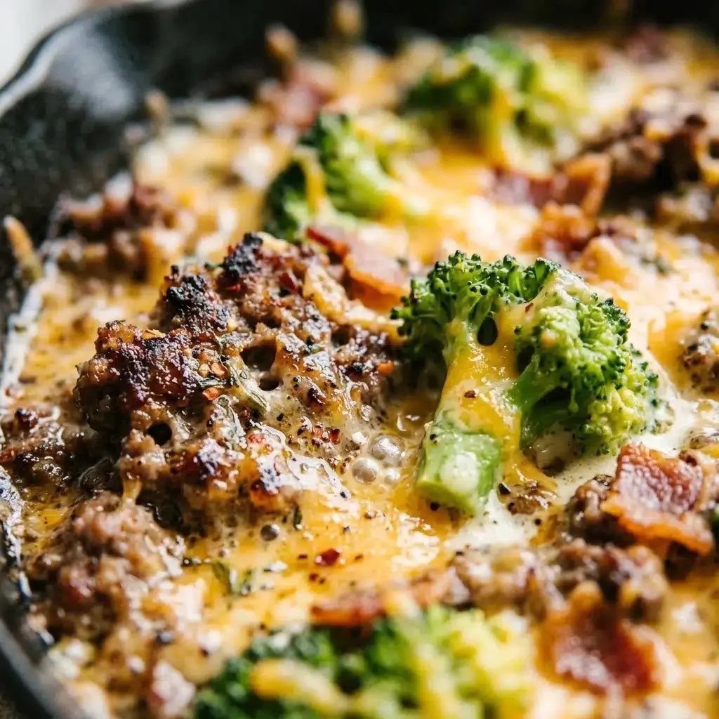 Delicious Keto Hamburger Broccoli Skillet with fresh ingredients