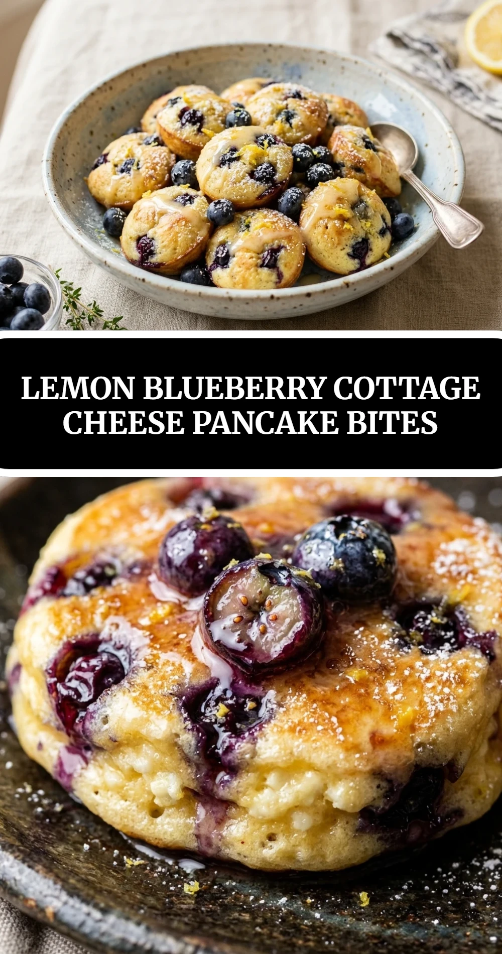 Lemon Blueberry Cottage Cheese Pancake Bites