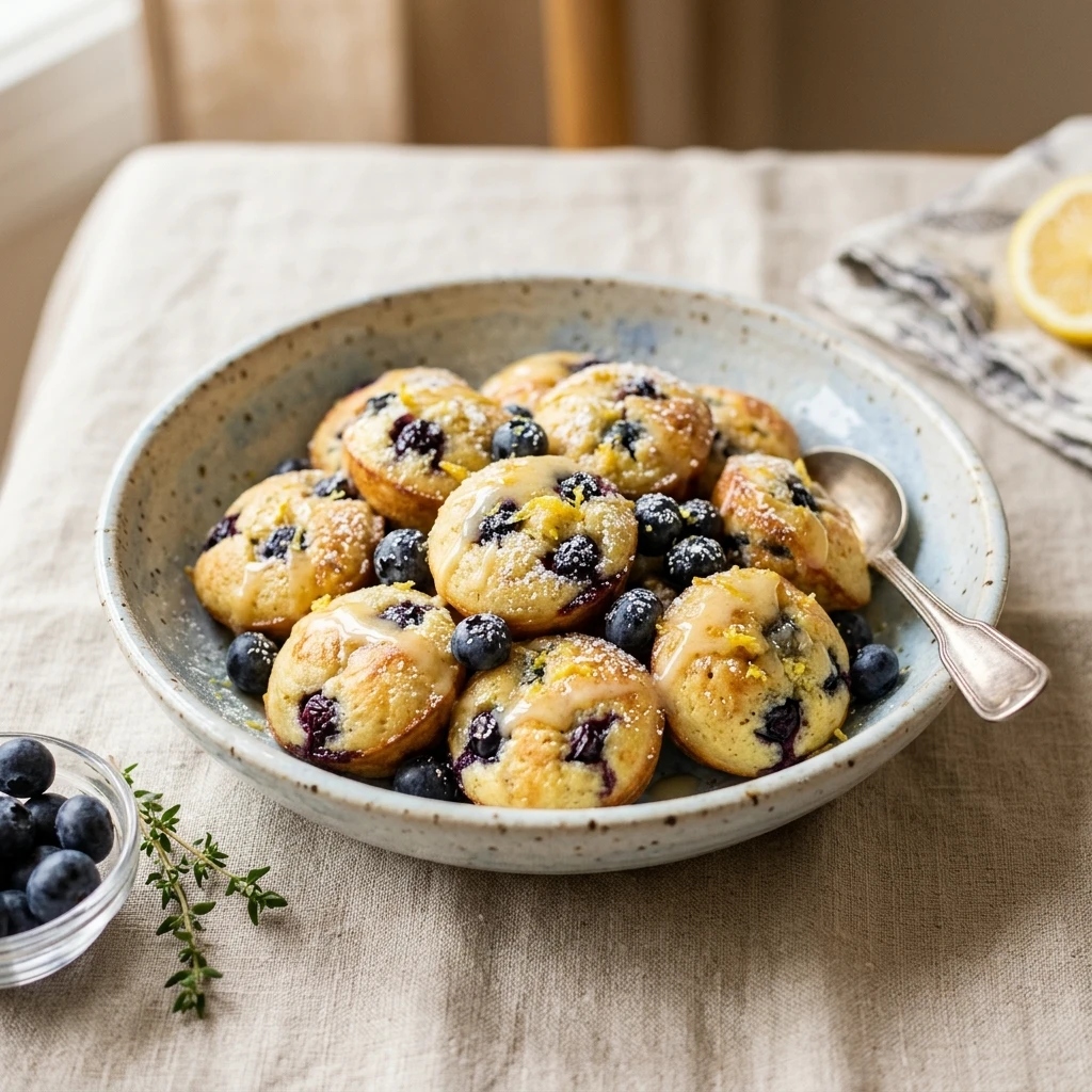 Lemon Blueberry Cottage Cheese Pancake Bites