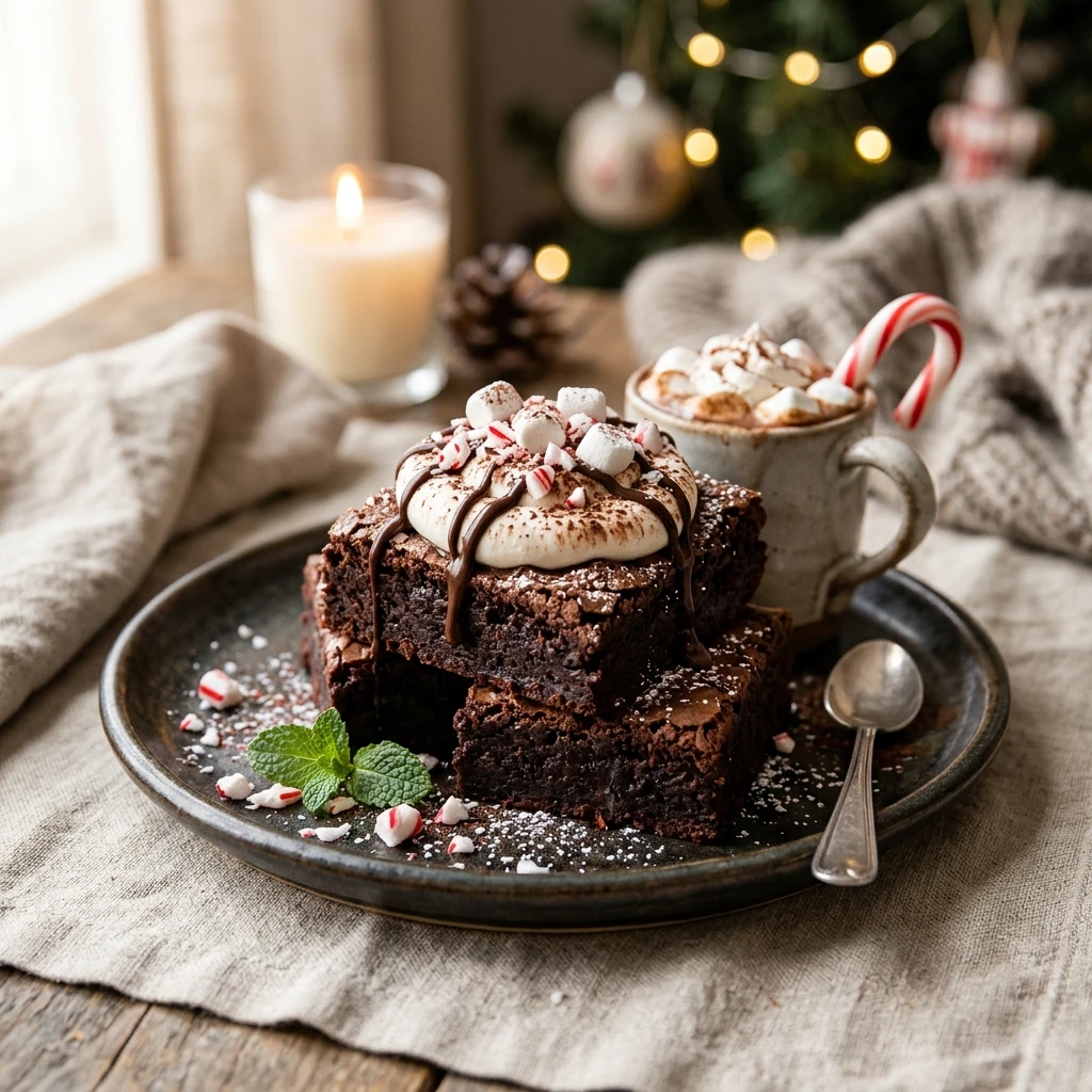 peppermint hot cocoa brownies