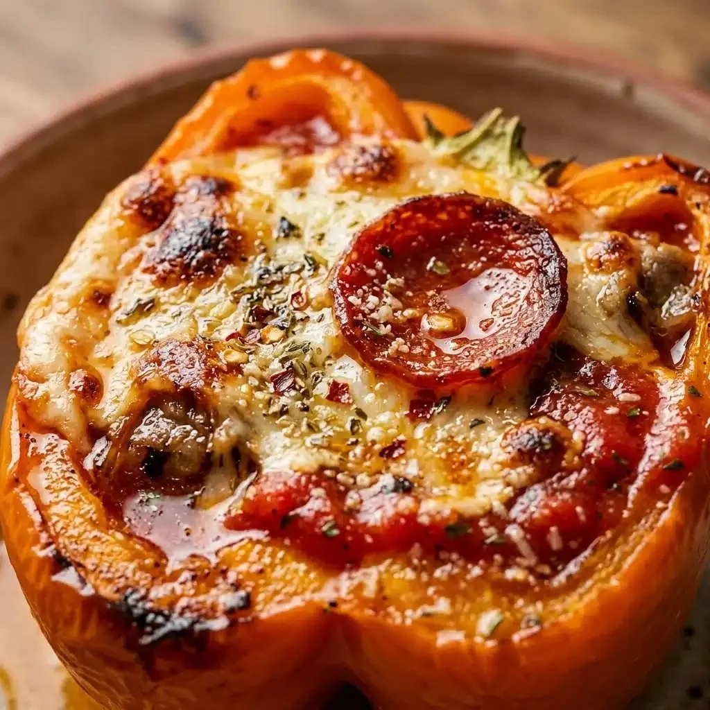 Delicious pizza stuffed bell peppers fresh out of the oven