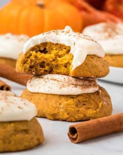 Pumpkin Cookies with Cream Cheese Frosting