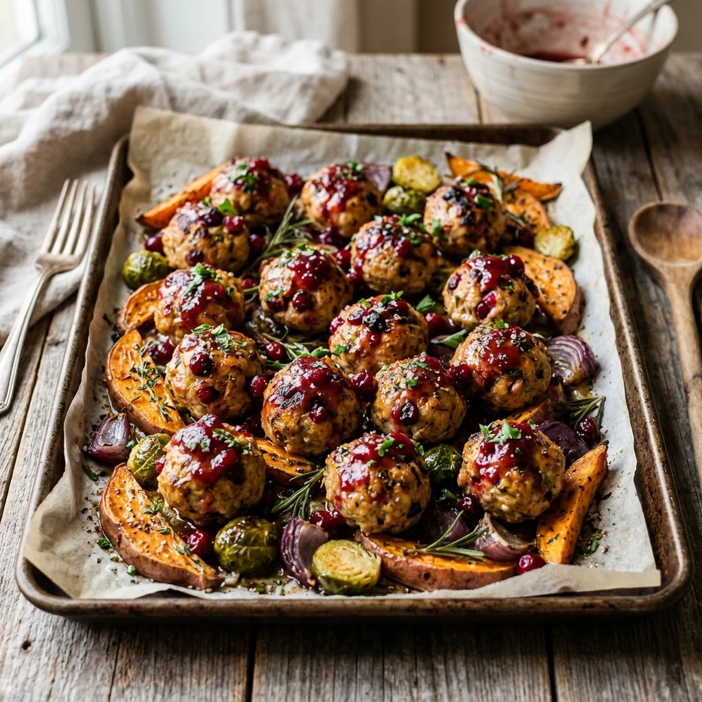 sheet pan turkey and cranberry meatballs