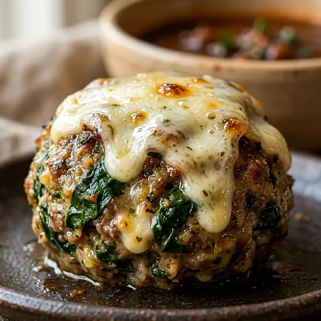 Spinach meatballs with mozzarella served on a plate