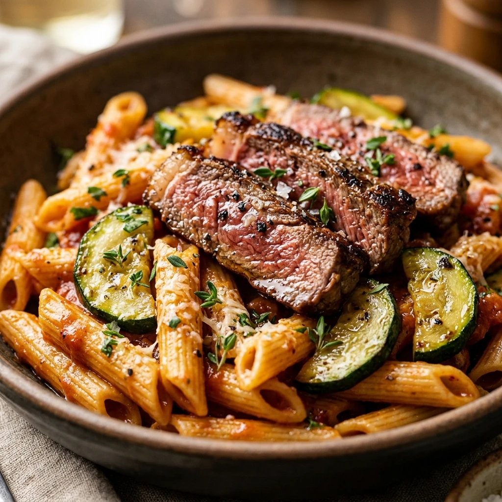 Steak Penne with Zucchini