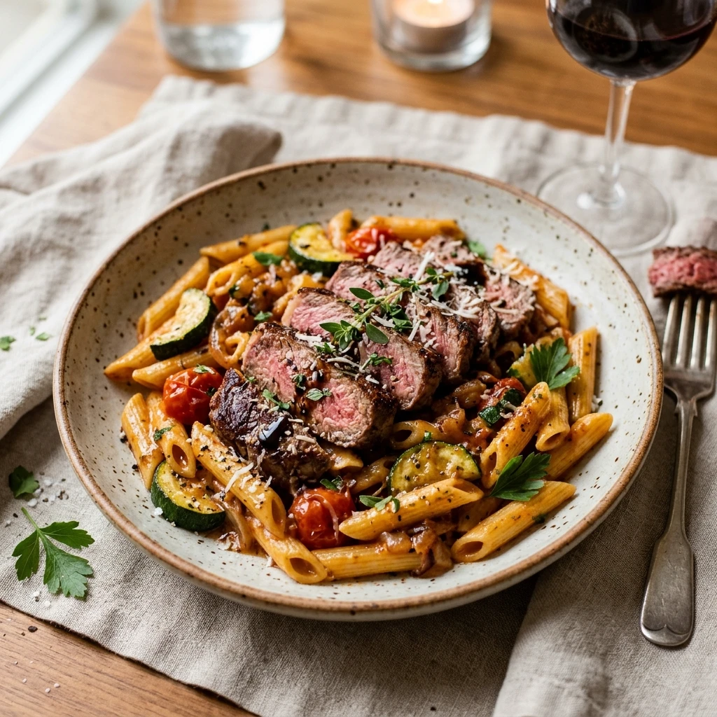 Steak Penne with Zucchini