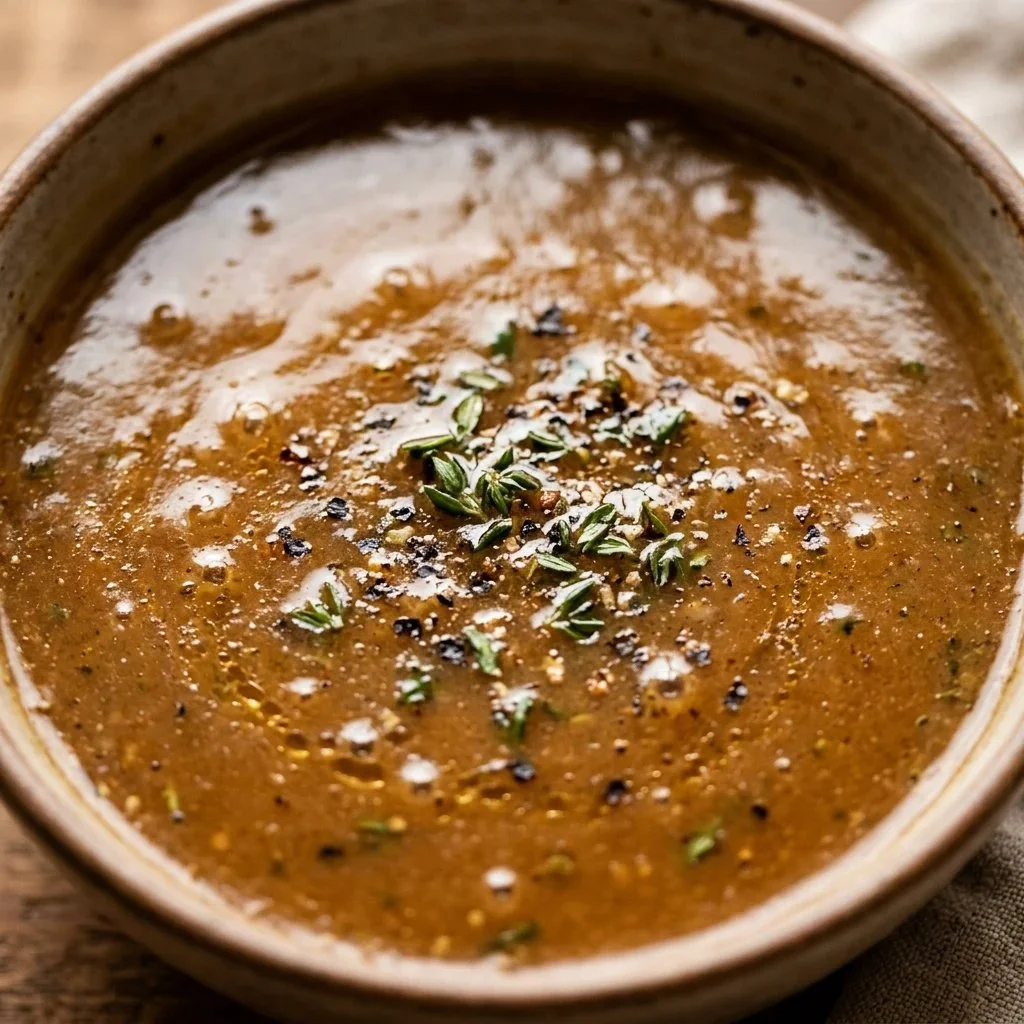 Homemade turkey gravy from scratch without drippings on a serving plate